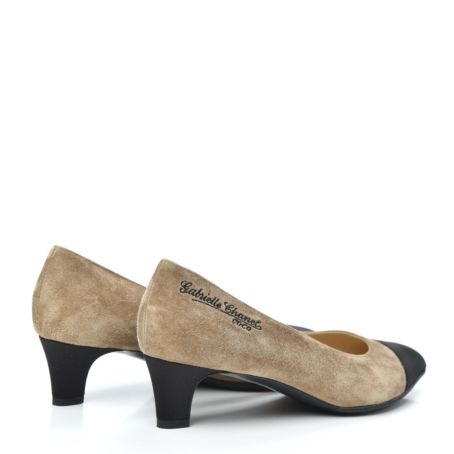 Kid Suede Grosgrain Cap Toe Pumps 36.5 Beige Black