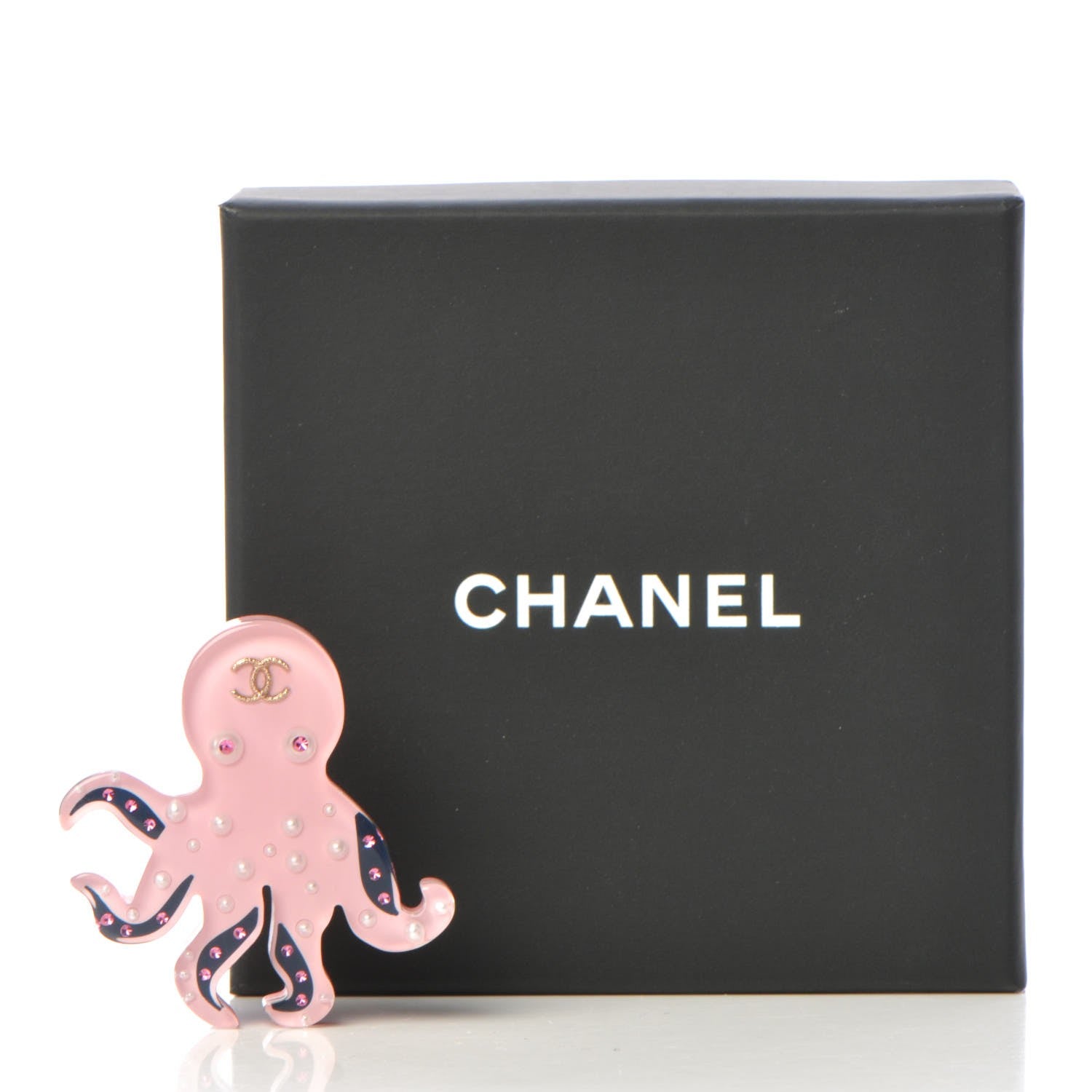 Chanel Metal Resin Strass Octopus CC Brooch Gold Pink Blue Pearly White 5 of 5