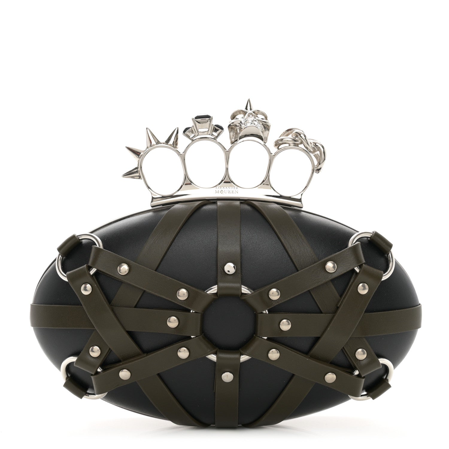 Alexander McQueen Nappa Harness Skull Knuckle Oval Box Clutch Black 1 of 13