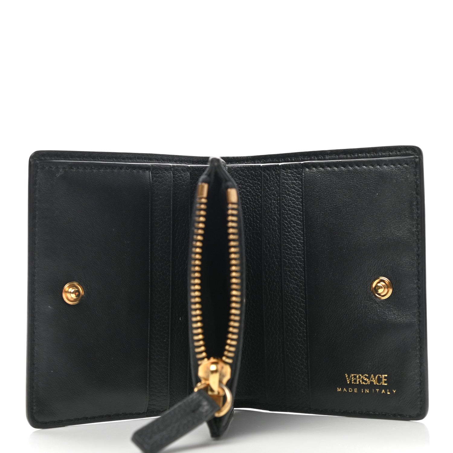 Versace Grained Calfskin Medusa Zip Card Holder Wallet Black 5 of 7