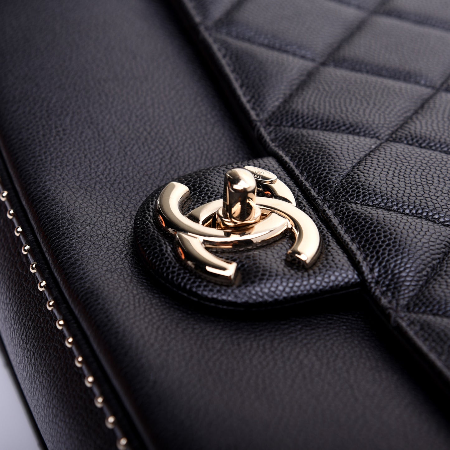 Caviar Quilted Large Studded Flap Black