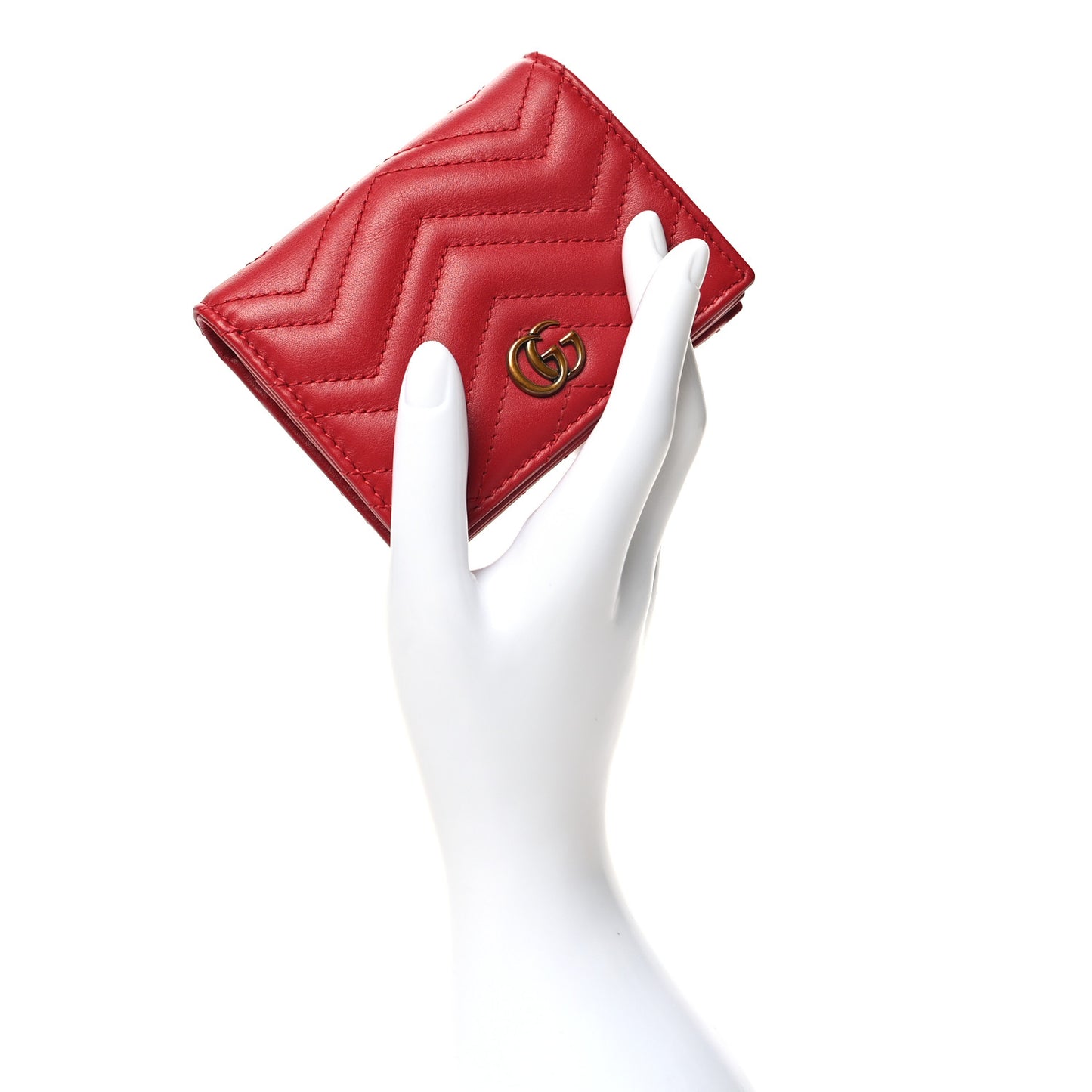 Calfskin Matelasse GG Marmont Card Case Wallet Hibiscus Red
