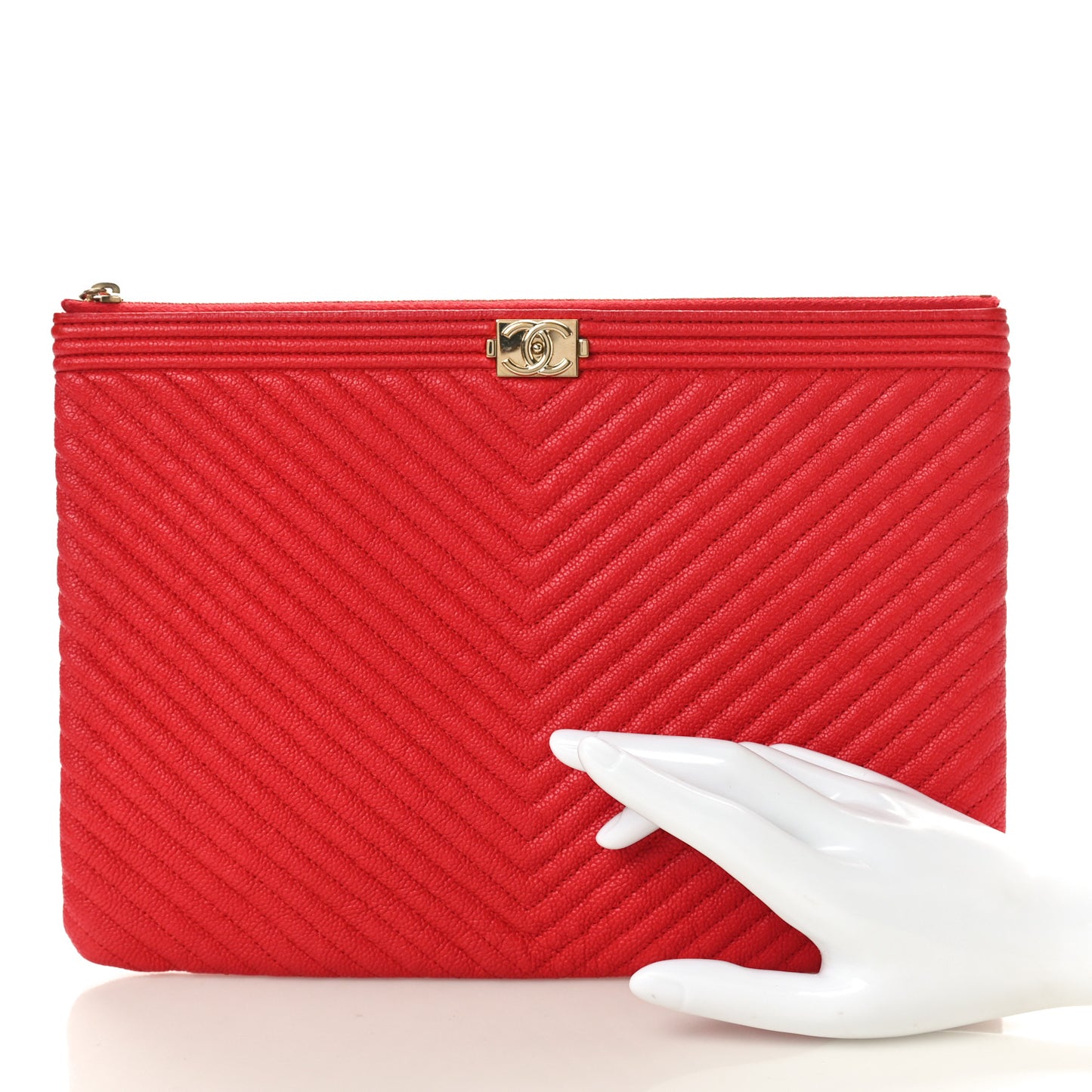 Caviar Chevron Quilted Medium Boy Cosmetic Case Red