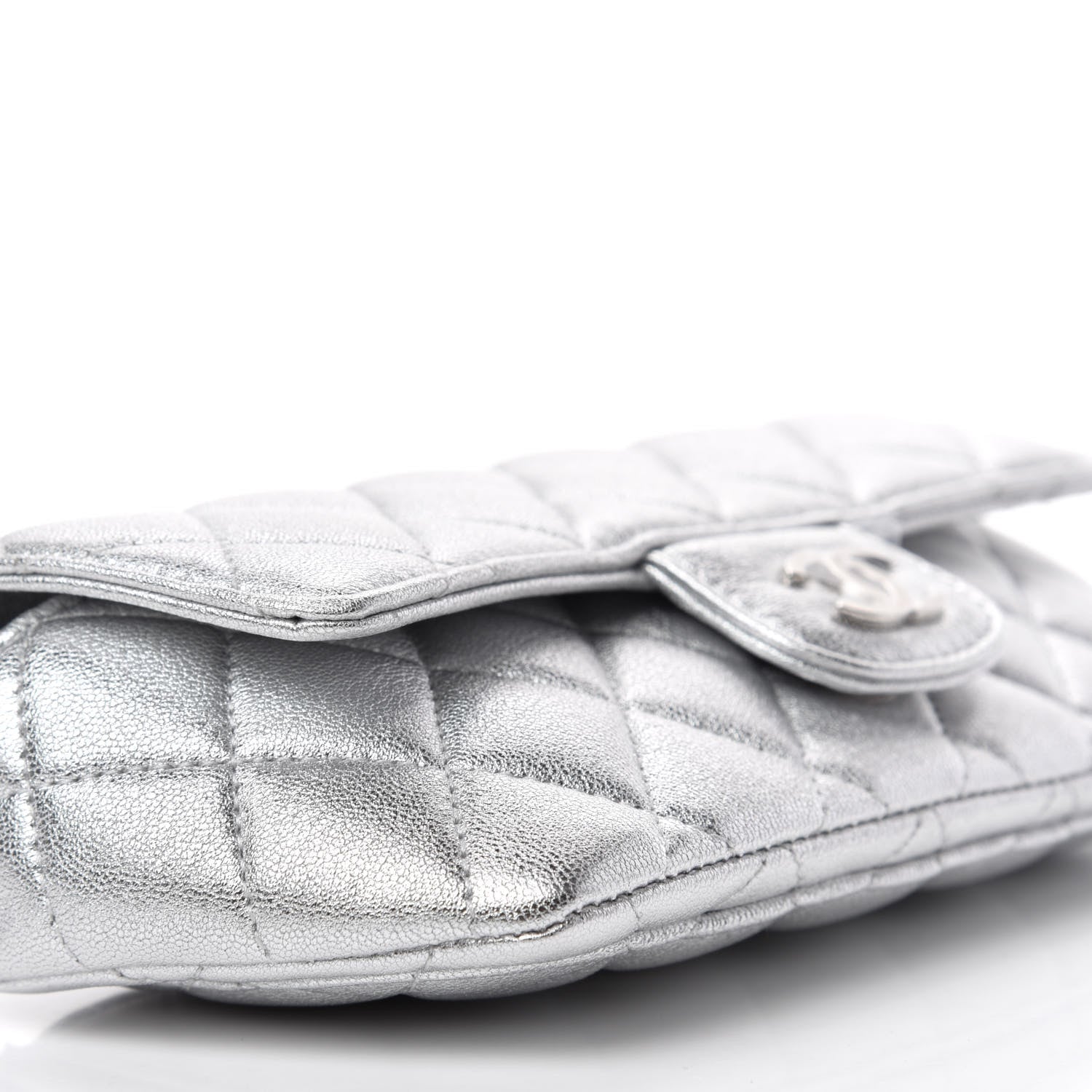 Chanel Metallic Lambskin Quilted Glasses Case With Chain Silver 6 of 12