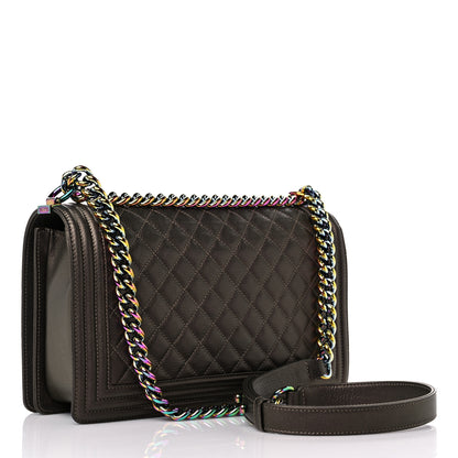 Chanel Iridescent Goatskin Quilted New Medium Boy Flap Dark Gold 3 of 10