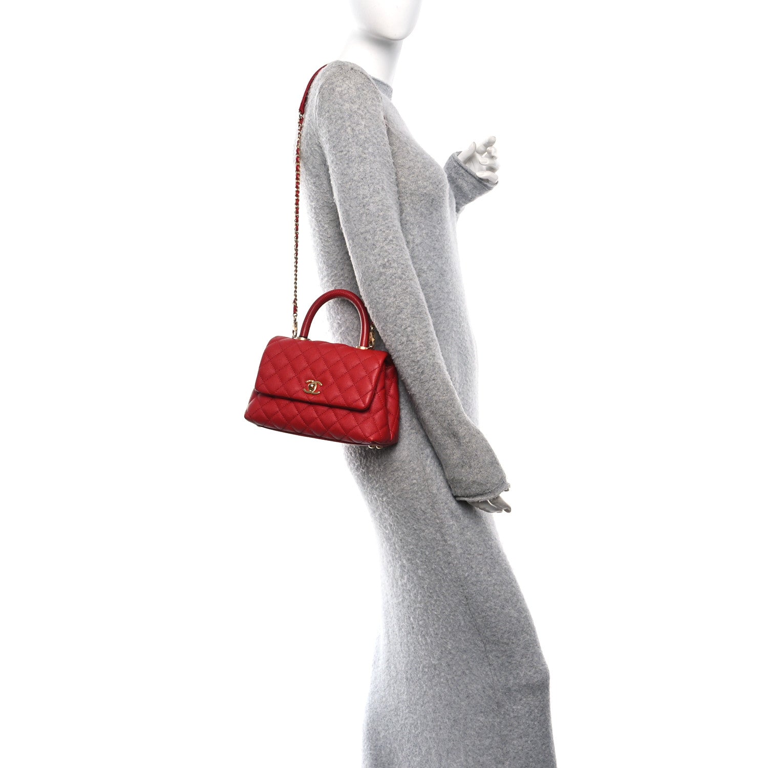 Chanel Caviar Lizard Embossed Quilted Mini Coco Handle Flap Red 2 of 11