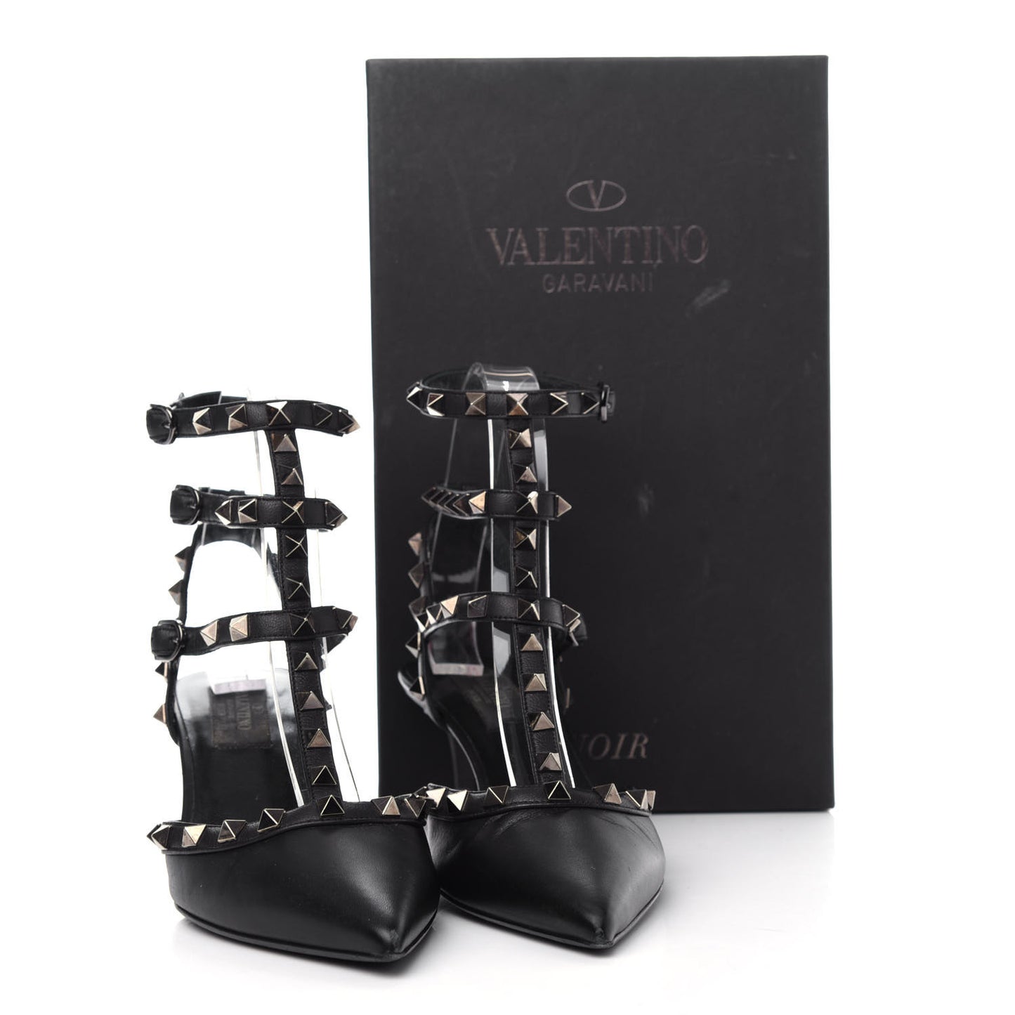 Nappa Rockstud Ankle Strap Low Heel Pumps 36.5 Black