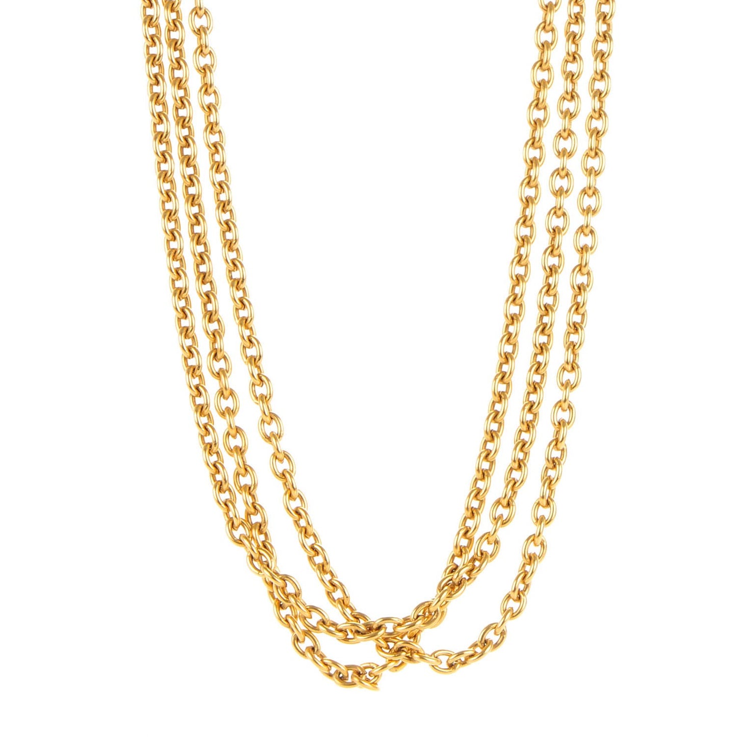 Triple Chain Long Necklace Gold
