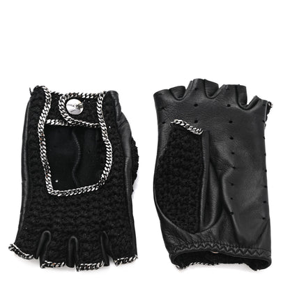 Chanel Lambskin Crochet Chain CC Fingerless Gloves 7 Black 1 of 6