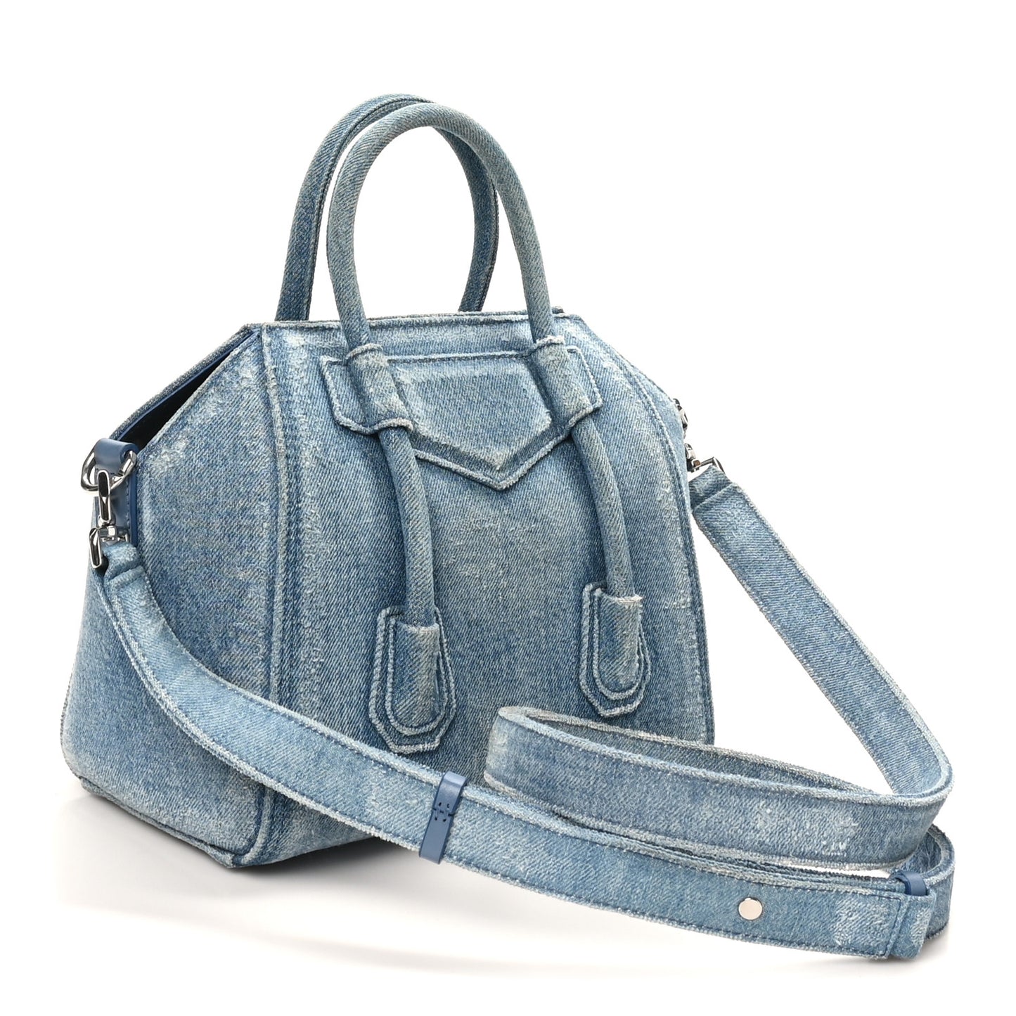 Denim Mini Lock Antigona Shoulder Bag Blue