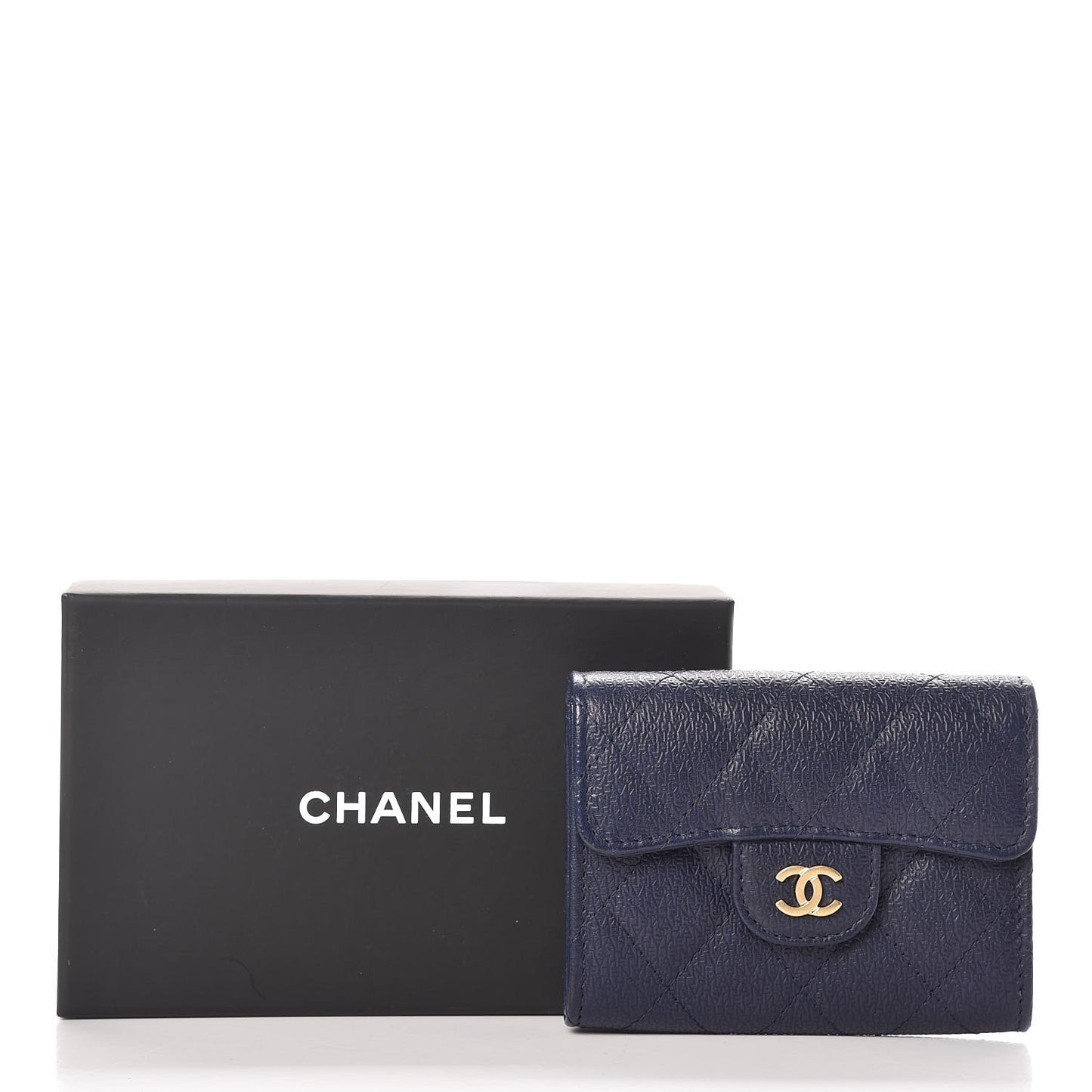 Letter Calfskin Embossed Quilted Card Holder Dark Blue
