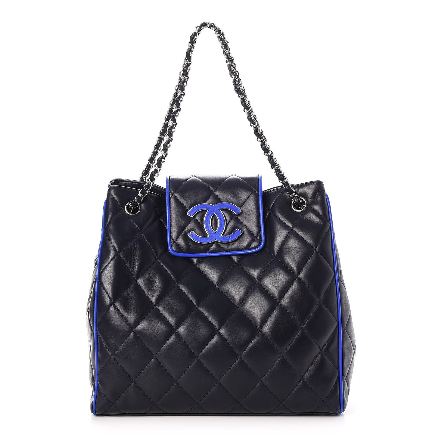 Lambskin Quilted CC Shopping Tote Navy Blue