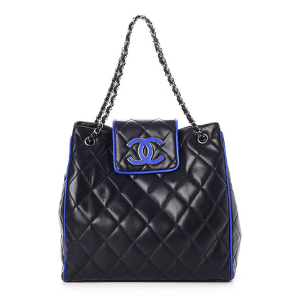 Chanel Lambskin Quilted CC Shopping Tote Navy Blue 1 of 7