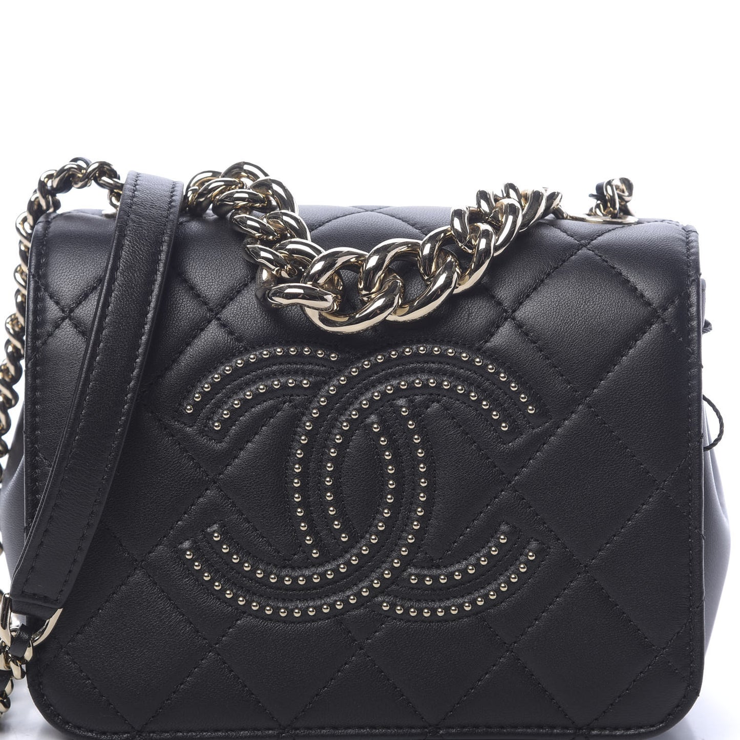 Lambskin Quilted Studded CC Flap Black