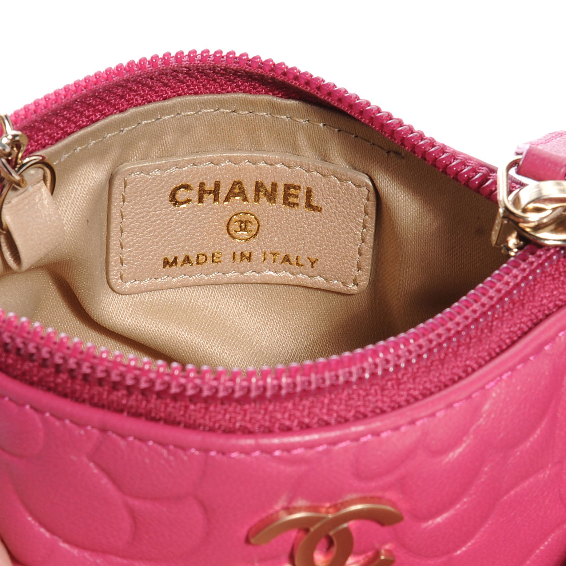 Chanel Lambskin Camellia Embossed Key Holder Case Fuchsia 7 of 8
