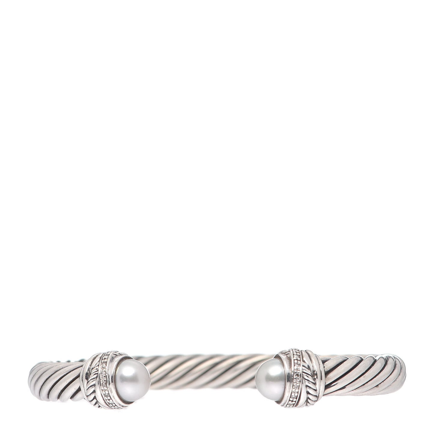 Sterling Silver Diamond Pearl 7mm Crossover Bracelet