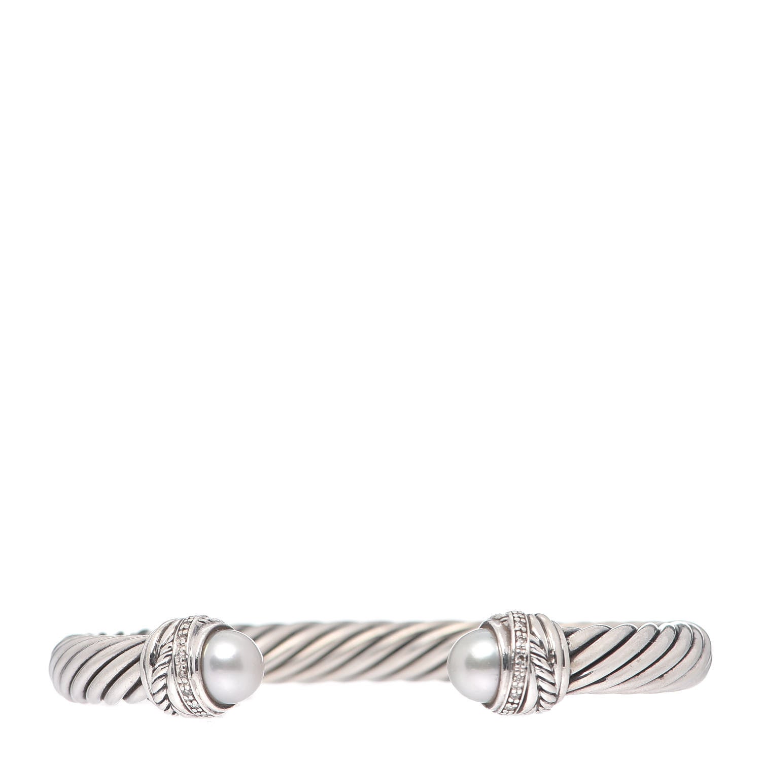 David Yurman Sterling Silver Diamond Pearl 7mm Crossover Bracelet 1 of 5