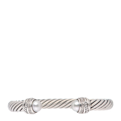 David Yurman Sterling Silver Diamond Pearl 7mm Crossover Bracelet 1 of 5