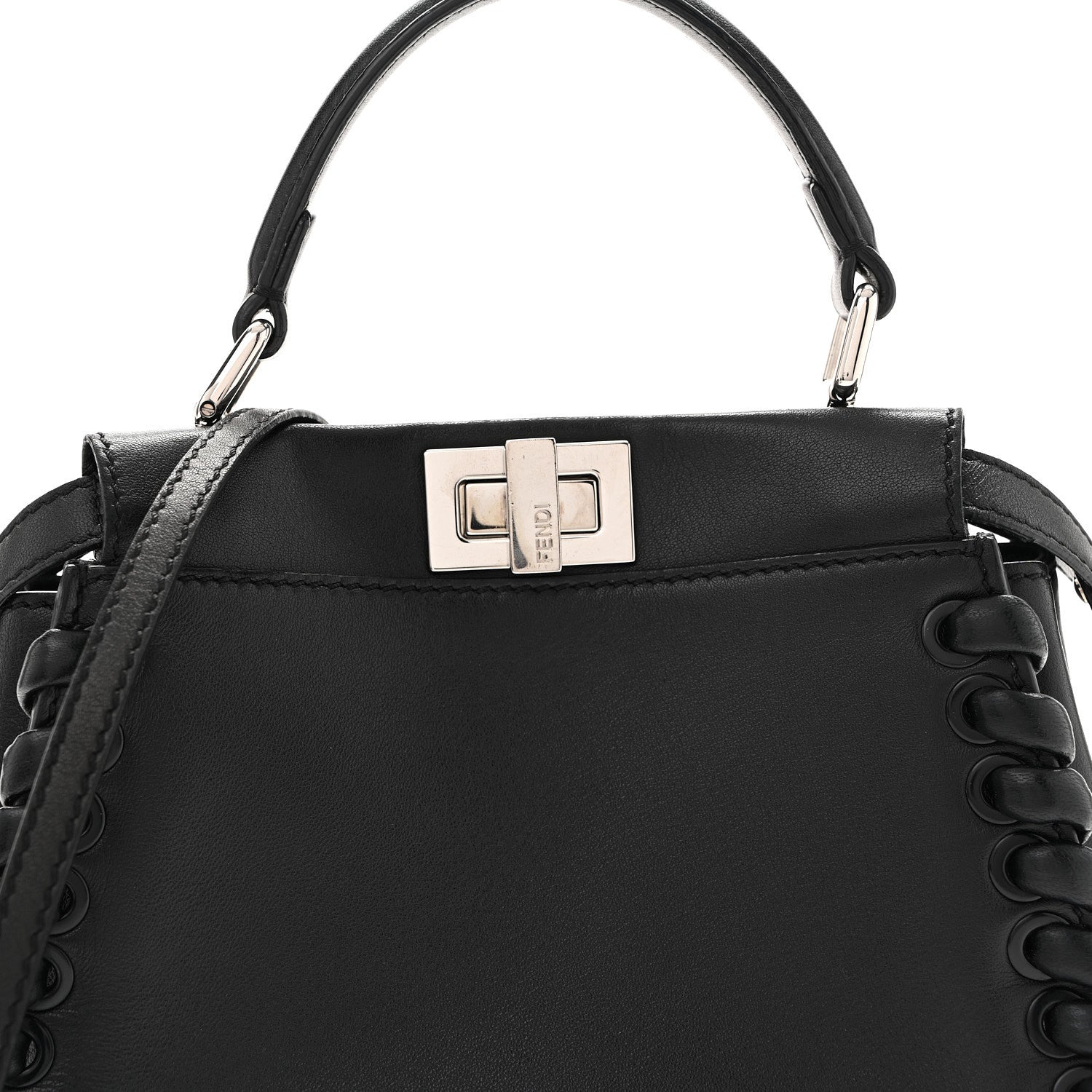Fendi Nappa Lace Up Mini Peekaboo Iconic Satchel Black 8 of 14