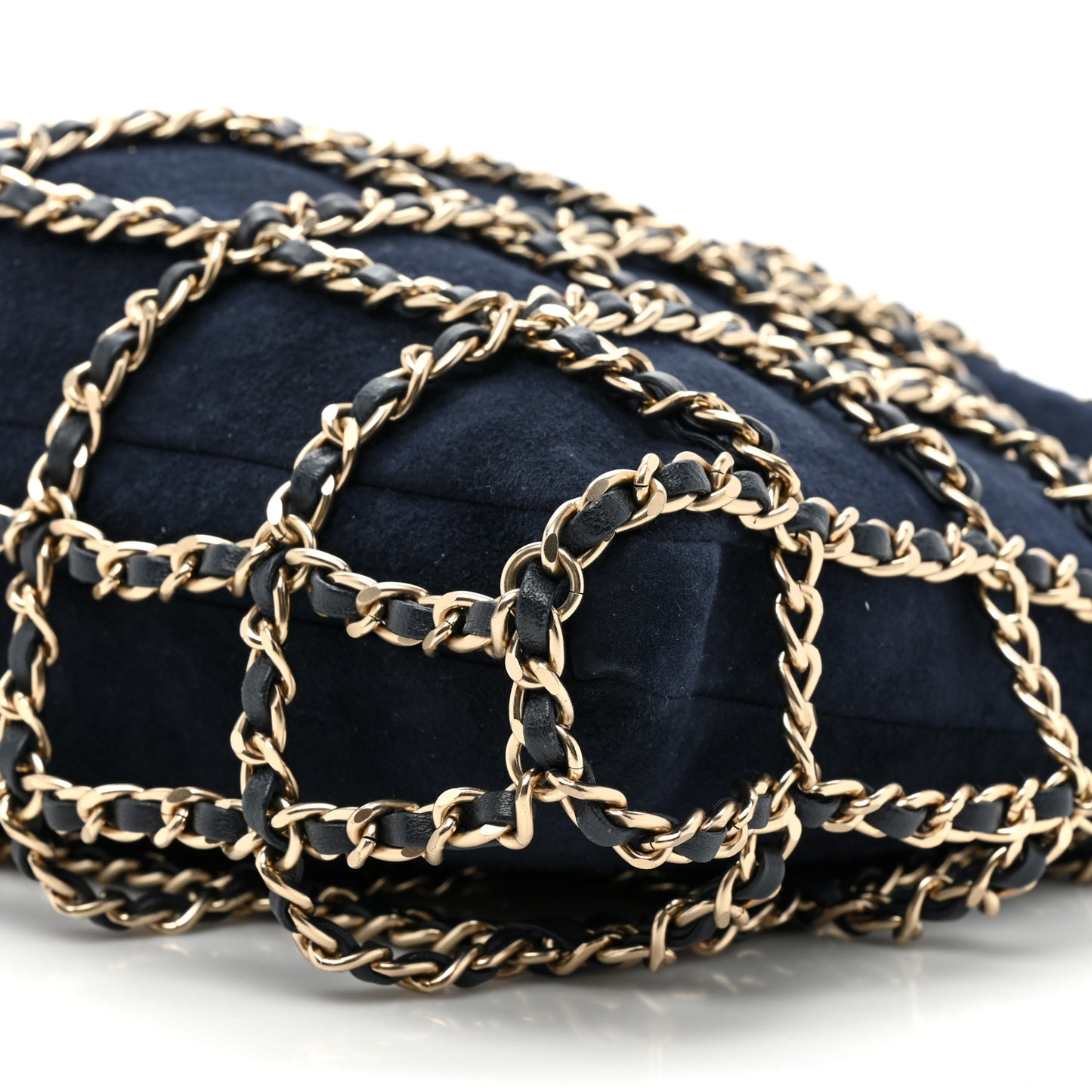Suede Goatskin Large Shopping Chain Tote Navy Blue