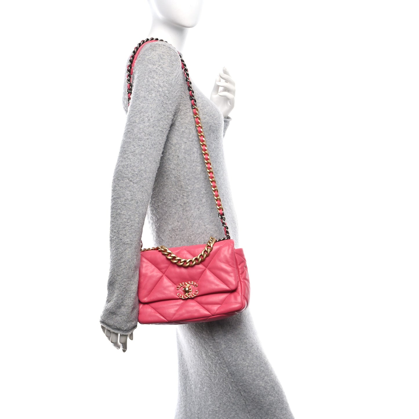 Lambskin Quilted Medium Chanel 19 Flap Dark Pink