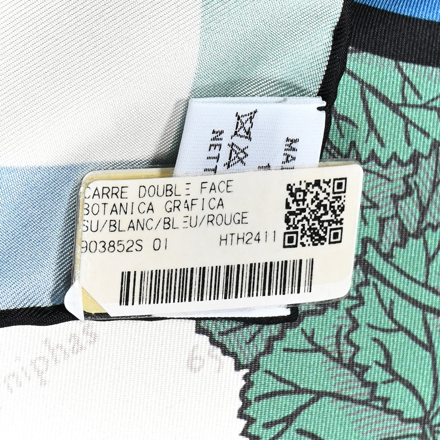 Hermes Silk Botanica Grafica Double Face Scarf 90 Blanc Bleu Rouge 2 of 4