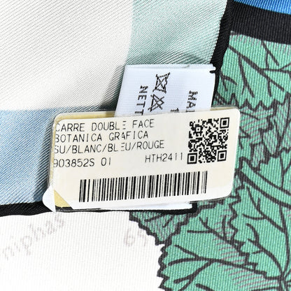 Hermes Silk Botanica Grafica Double Face Scarf 90 Blanc Bleu Rouge 2 of 4