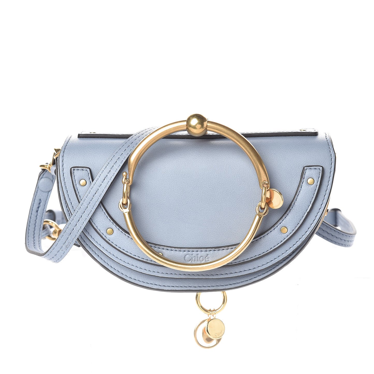 Calfskin Small Nile Bracelet Minaudiere Bag Washed Blue