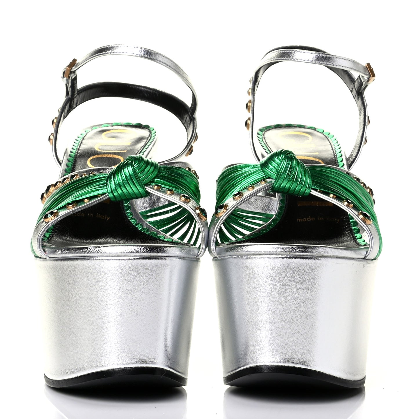 Metallic Nappa Crawford Knotted Strap Platform Sandals 37 Argento Green