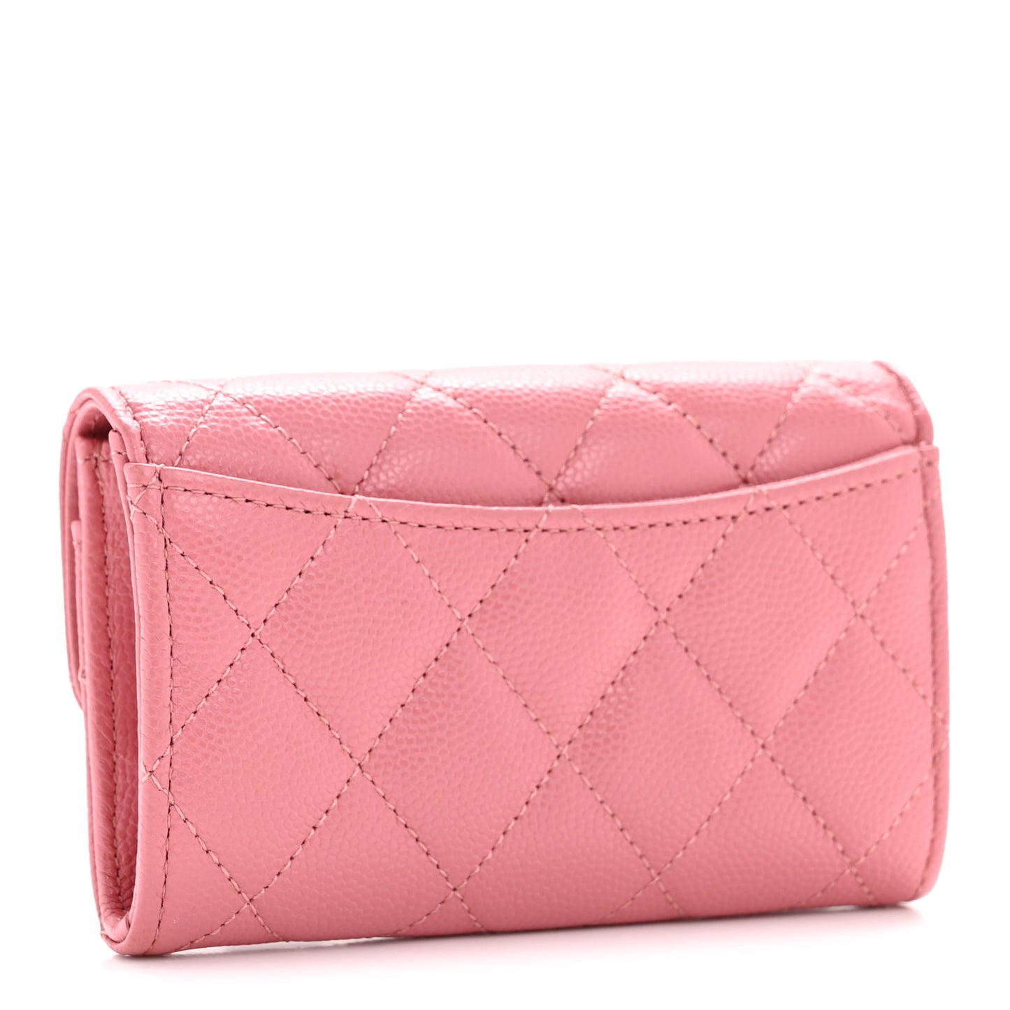 Caviar Quilted Flap Card Holder Wallet Pink