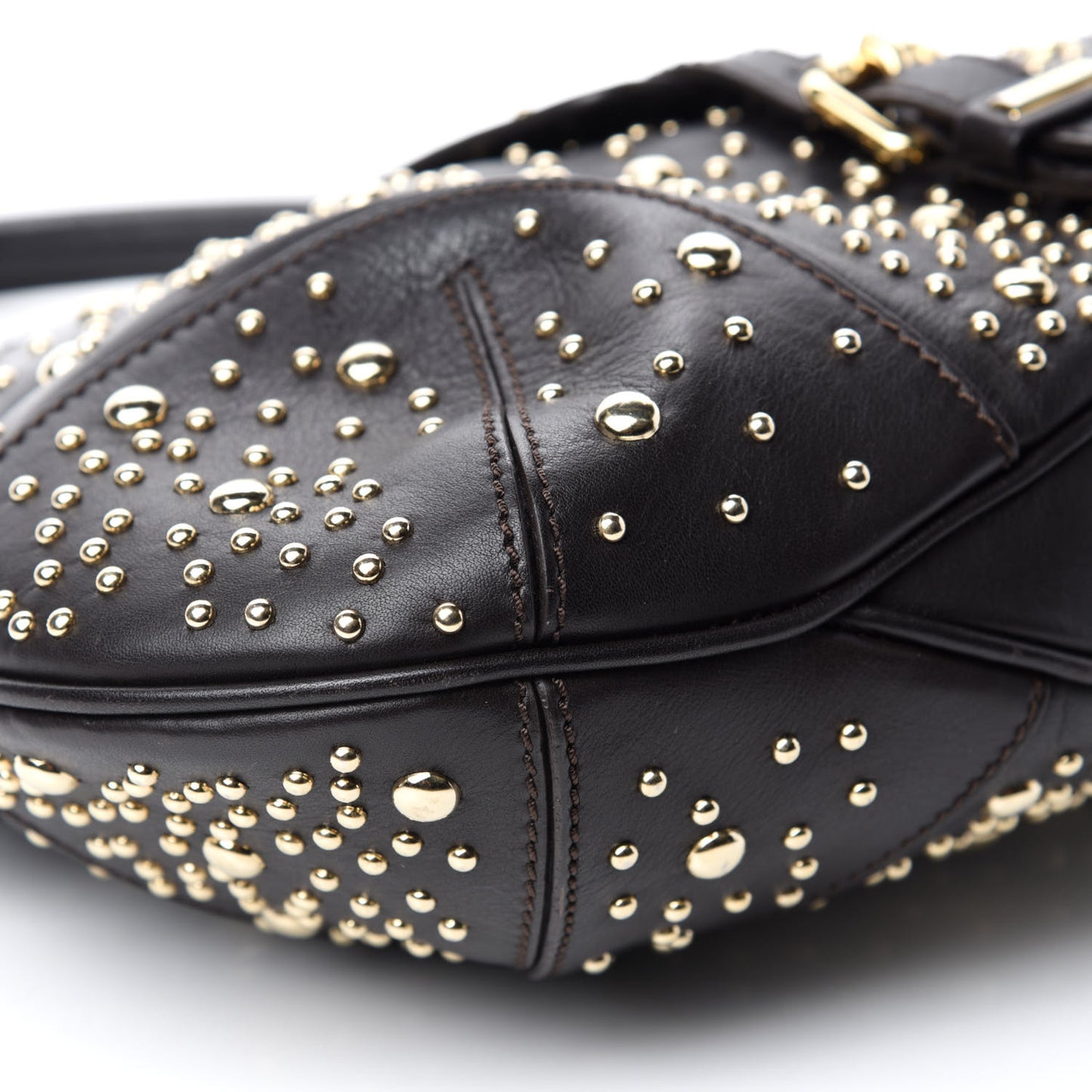 Calfskin Hackford Studded Hobo Brown
