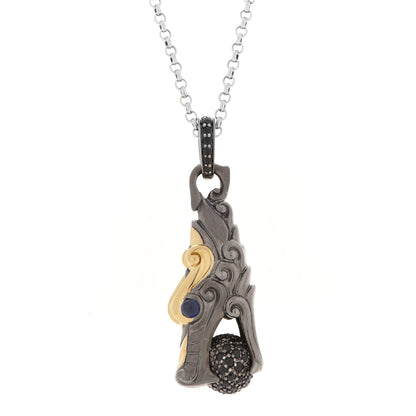 John Hardy Sterling Silver 18K Yellow Gold Black Sapphire Legends Naga Dragon Head Necklace 4 of 6