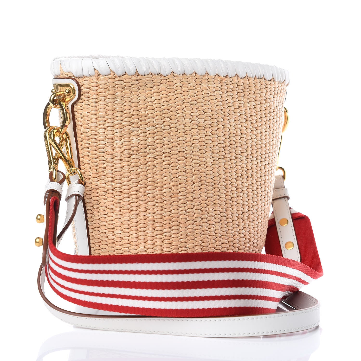 Prada Paglia City Calfskin Bucket Bag Naturale White 4 of 9