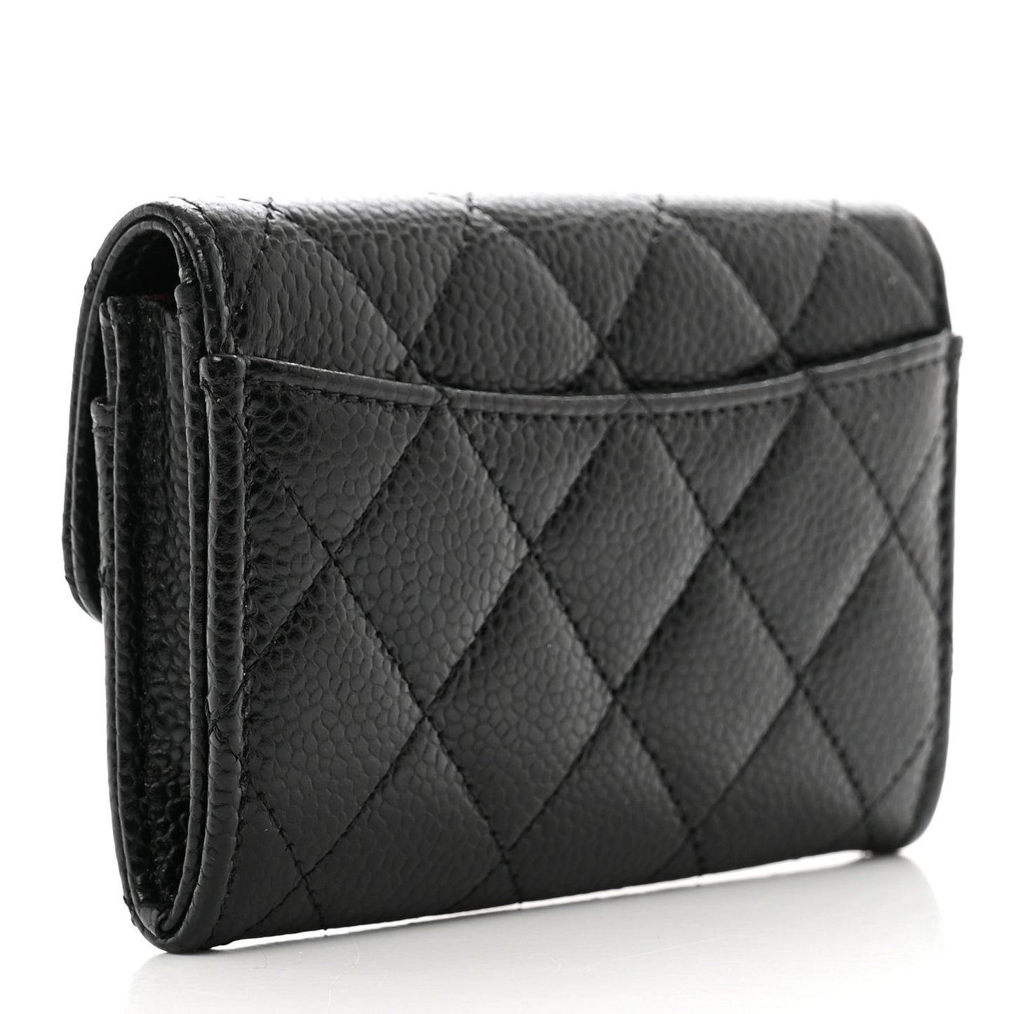 Caviar Quilted Flap Card Holder Wallet Black