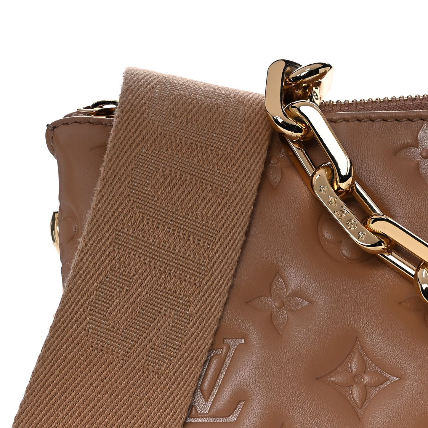 Lambskin Embossed Monogram Coussin PM Camel