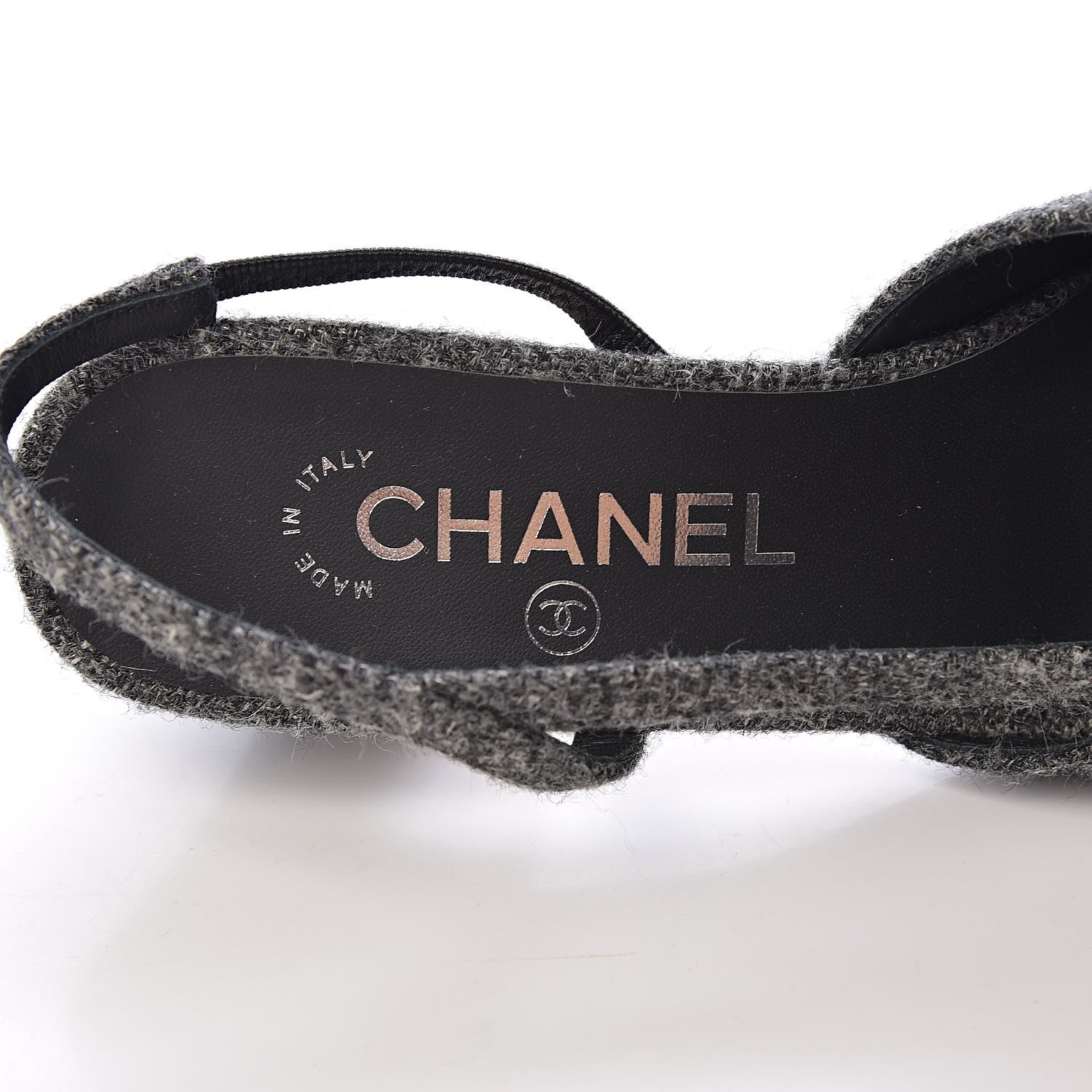 Chanel Tweed Grosgrain Cap Toe CC Slingback Pumps 37 Black Dark Grey 6 of 9