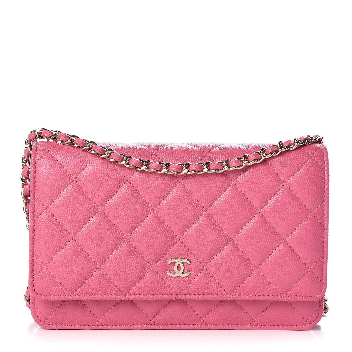Caviar Quilted Wallet on Chain WOC Pink