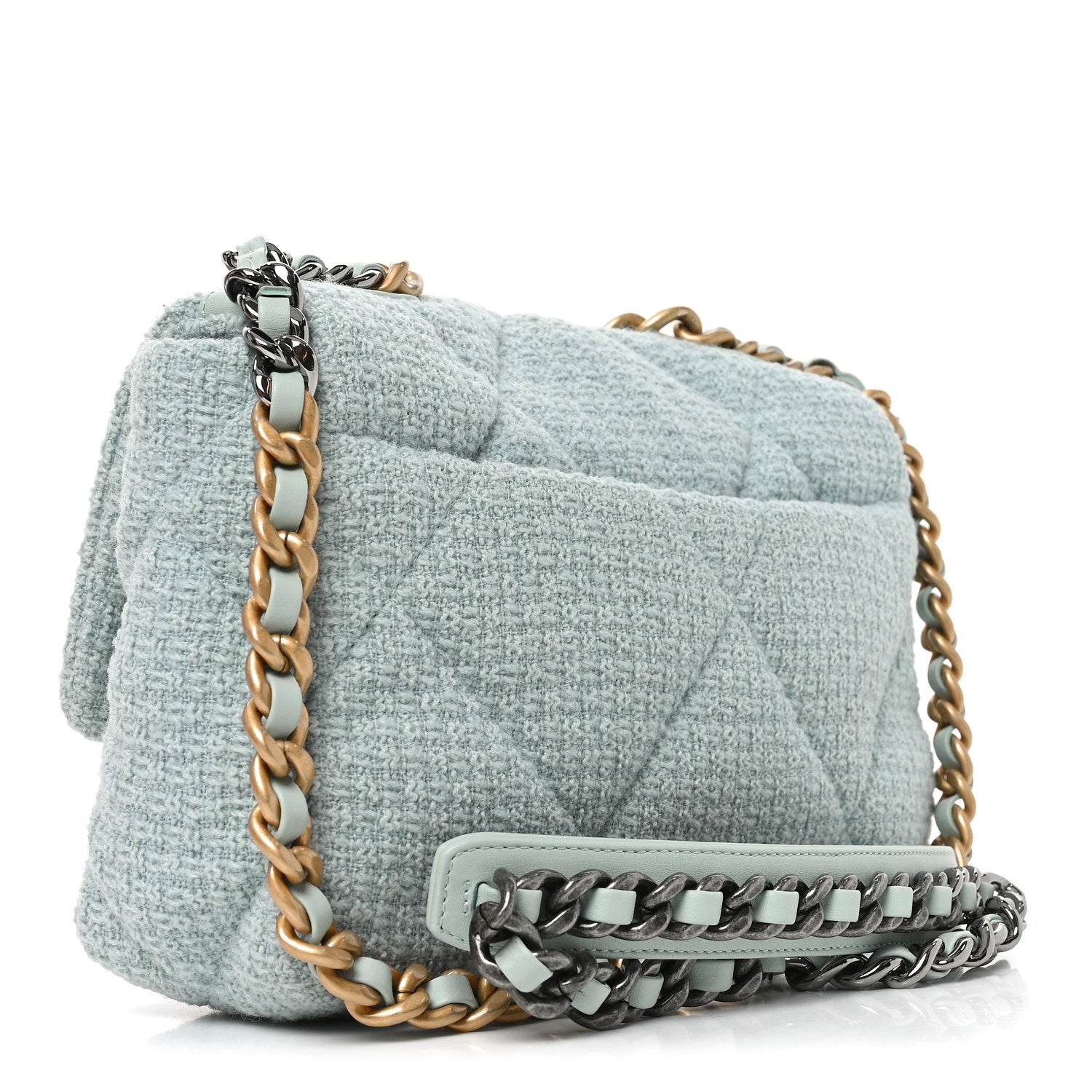Chanel Tweed Quilted Medium Chanel 19 Flap Blue Multicolor 3 of 11