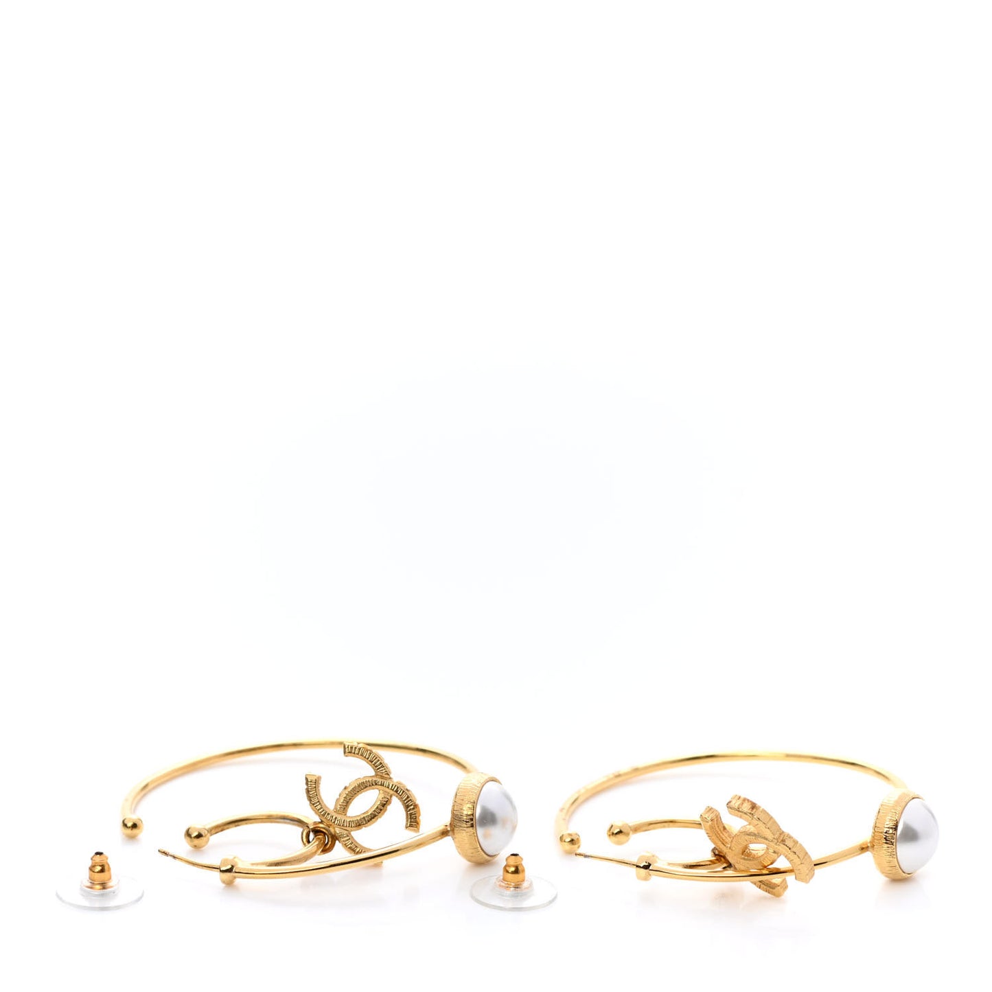 Pearl CC Tags Hoop Earrings Gold