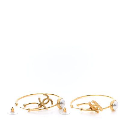 Chanel Pearl CC Tags Hoop Earrings Gold 4 of 9