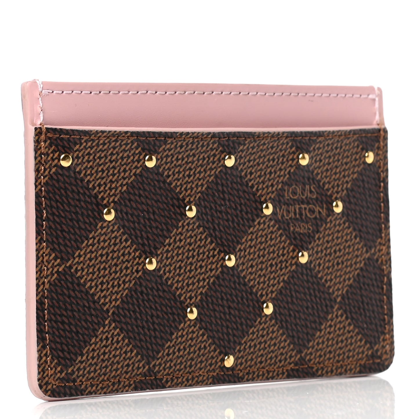 Damier Ebene Studded Card Holder Rose Ballerine