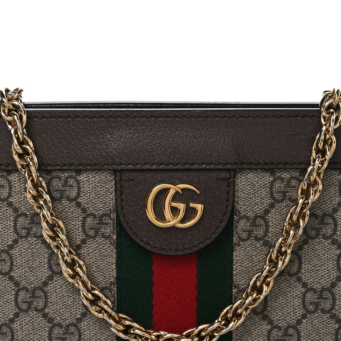 GG Supreme Monogram Web Medium Ophidia Chain Shoulder Bag Brown