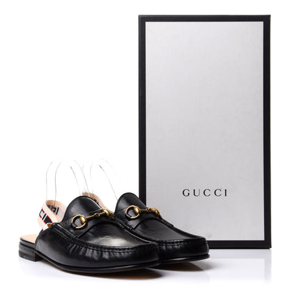 Gucci Goatskin Stripe Mens Horsebit Slingback Slippers 9 Black 11 of 11