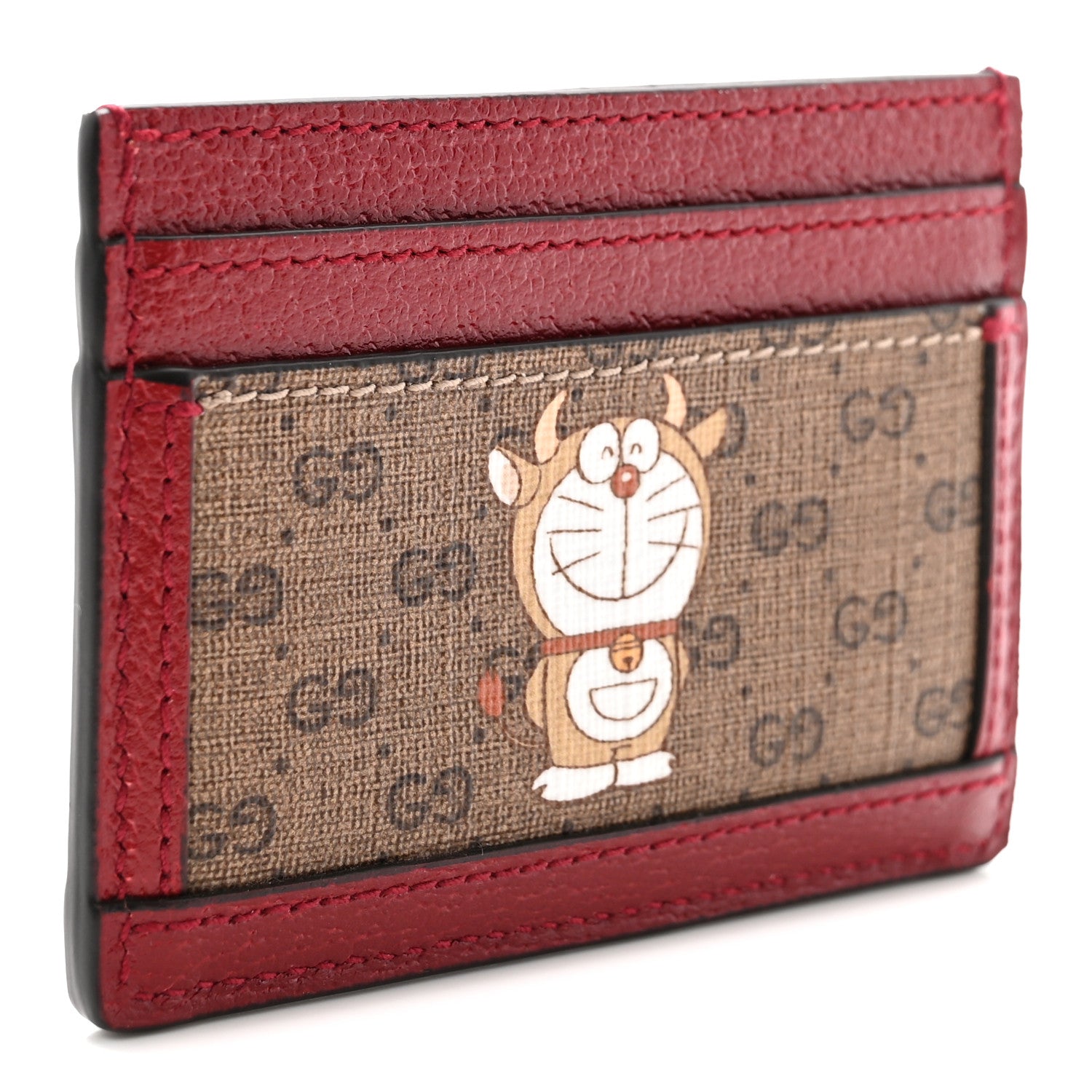 Gucci X DORAEMON Mini Vintage GG Supreme Monogram Card Holder Beige Cherry Red 3 of 6