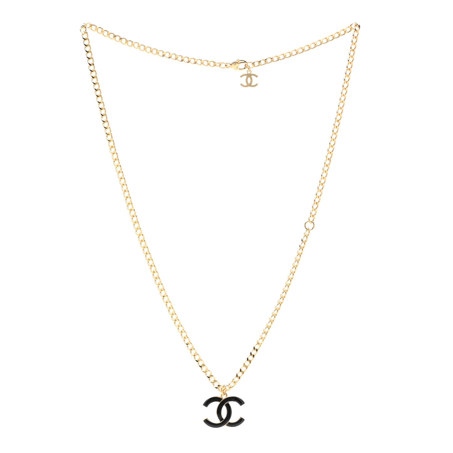Metal Enamel CC Chain Necklace Gold Black