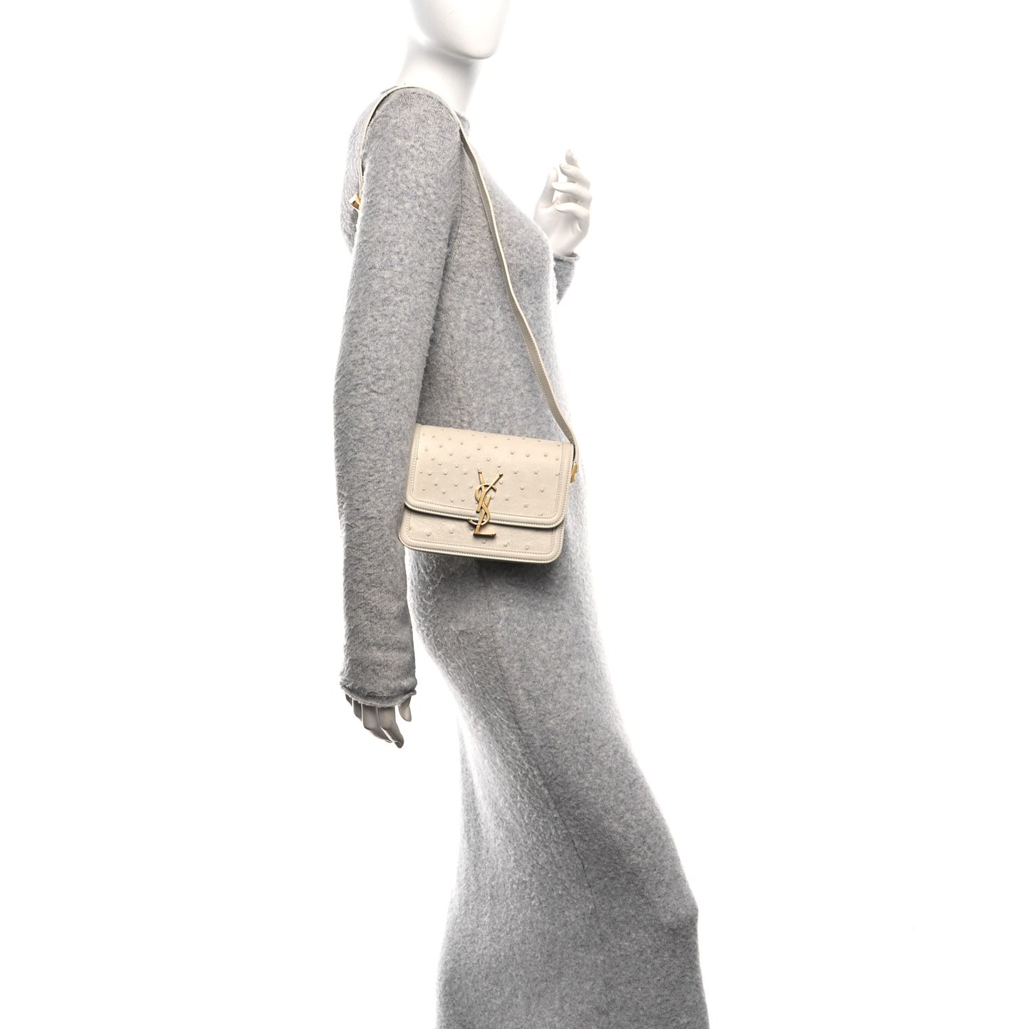 Ostrich Small Solferino Satchel Crema Soft