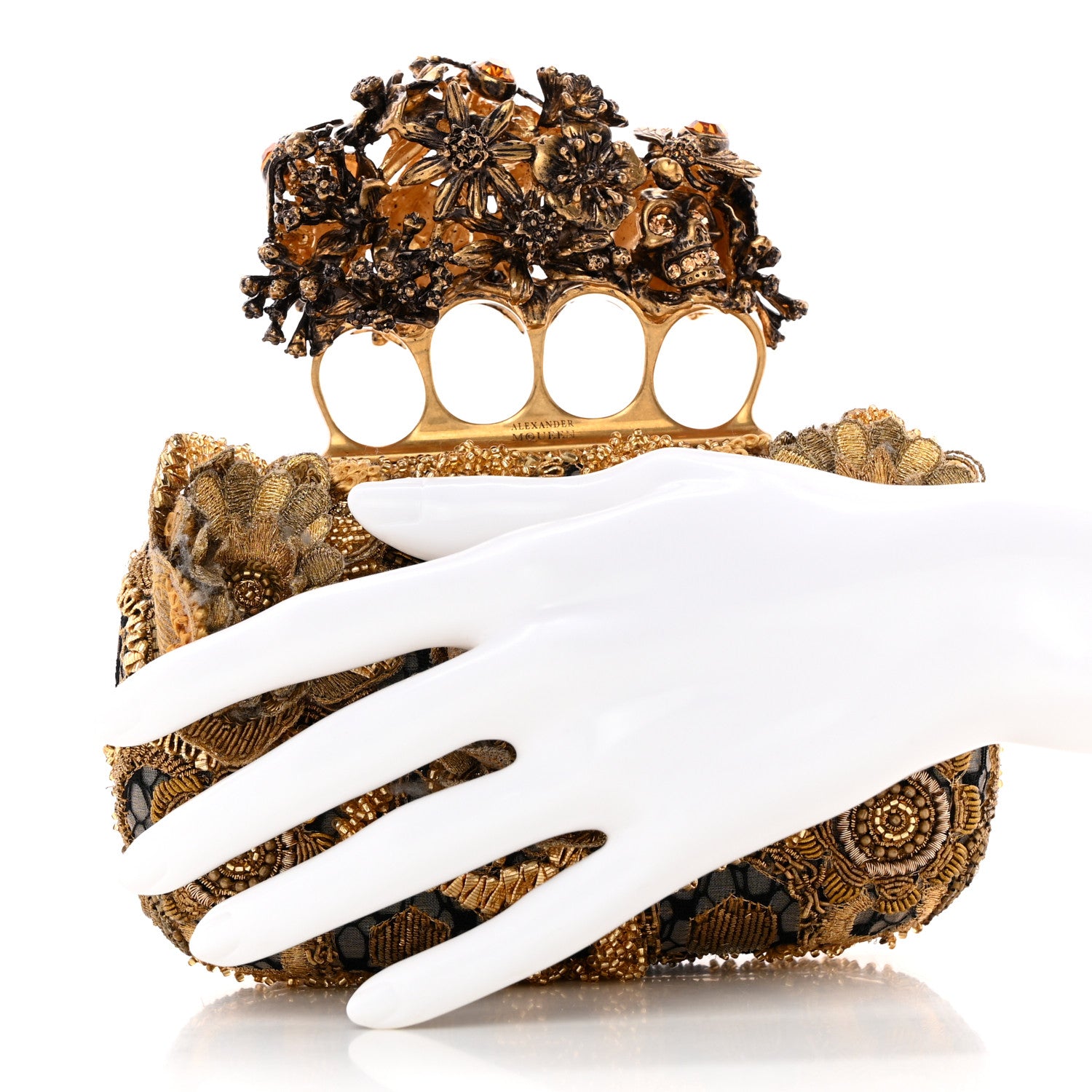 Alexander McQueen Embellished Flower Knuckle Box Clutch Gold 2 of 9