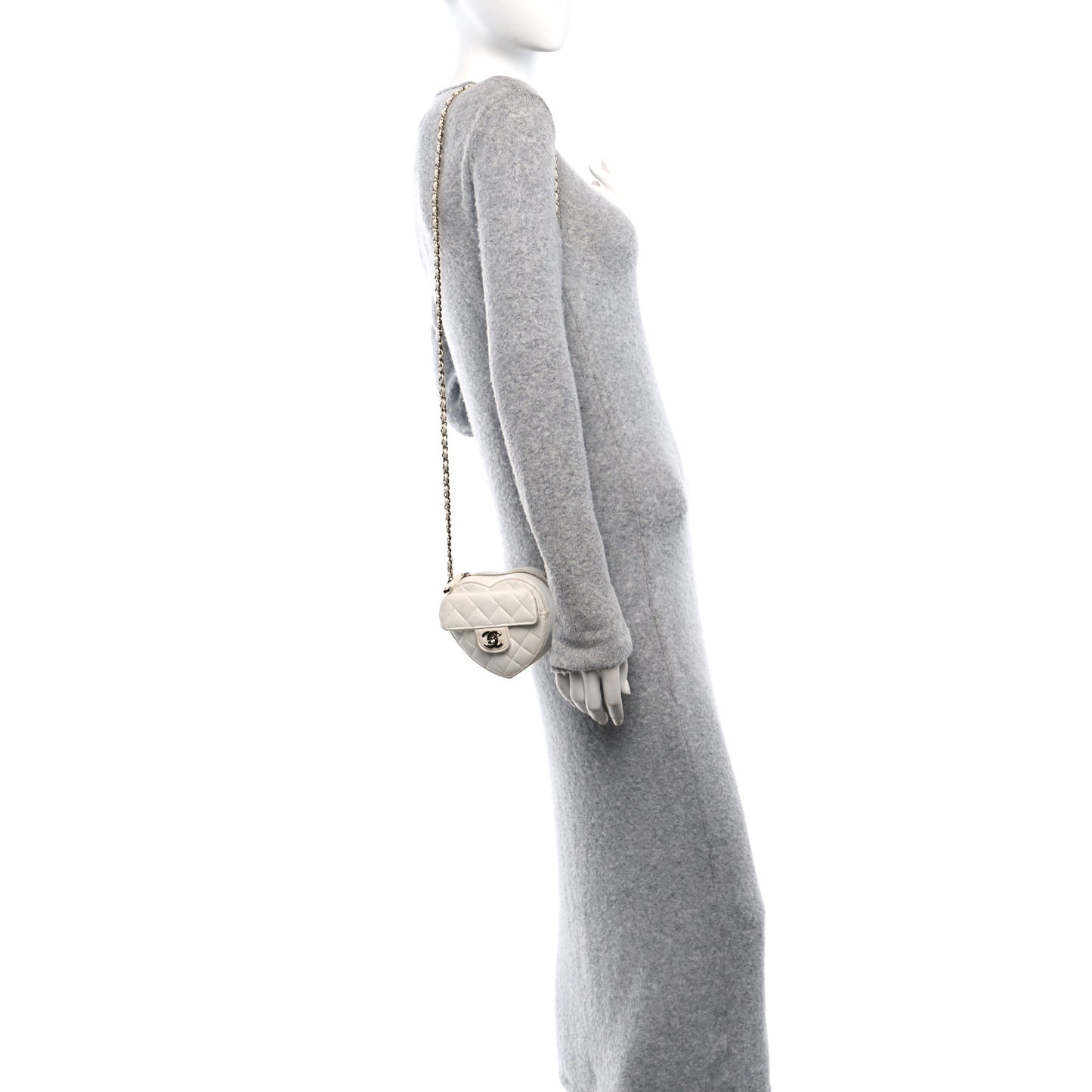 Lambskin Quilted CC In Love Heart Clutch With Chain White