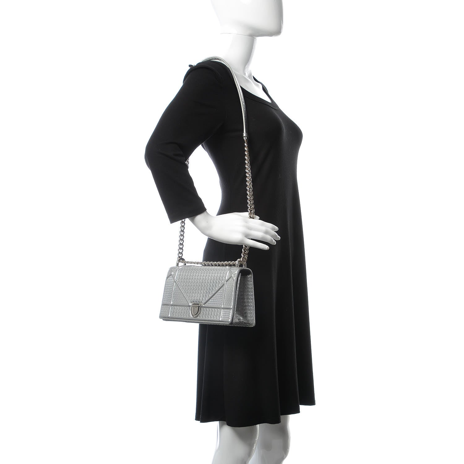 Christian Dior Metallic Patent Micro-Cannage Small Diorama Flap Bag Silver 2 of 8