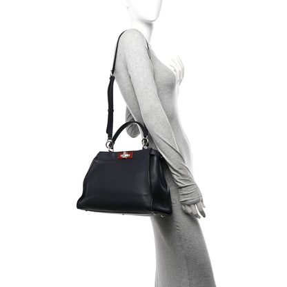 Fendi Vitello Seta Shiny Nappa Medium Peekaboo Iconic Satchel Blue Notte Ardesia 2 of 12